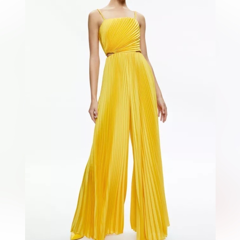 NWT Alice + Olivia Powell Pleated Wide Leg Cutout Jumpsuit
